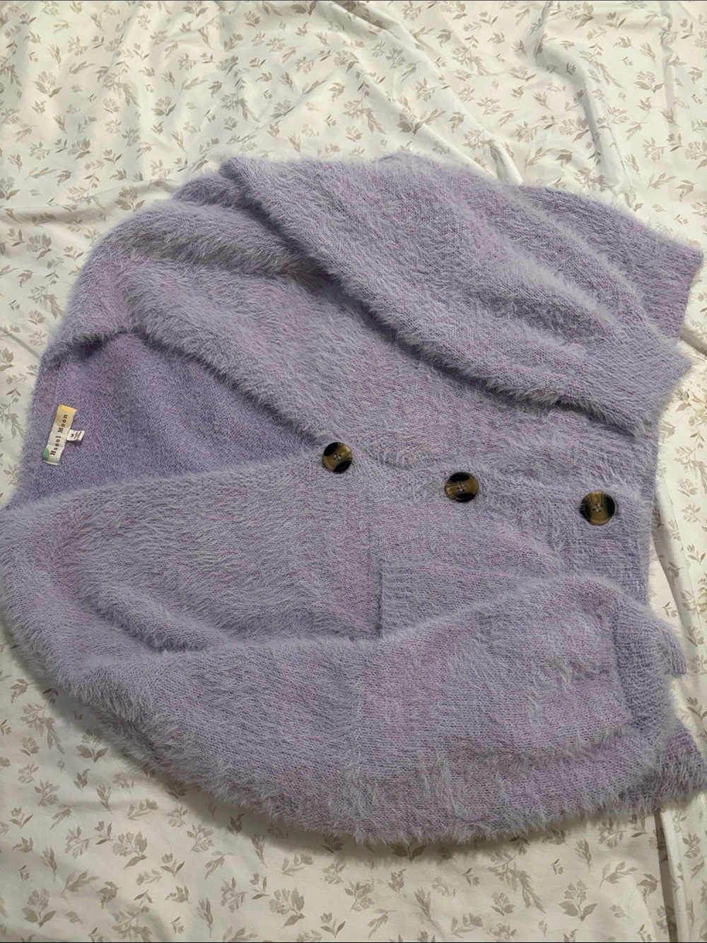 Soft Lilac Fuzzy Cardigan with Button Front